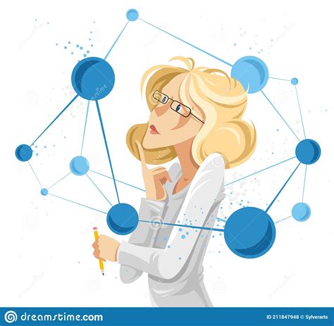 Woman Scientist Discovering Micro Elements Such As Molecules Or Atoms