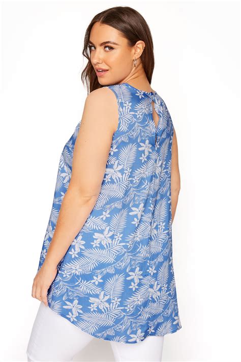 Blue Floral Print Sleeveless Top Yours Clothing