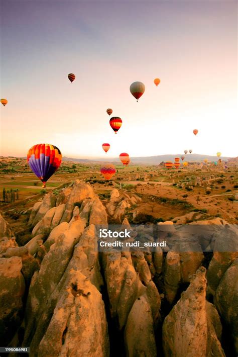 Colorful Hot Air Balloons Before Launch In Goreme National Park