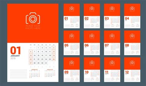 Wall Calendar Planner Template 2019 Year Week Starts Monday Vector