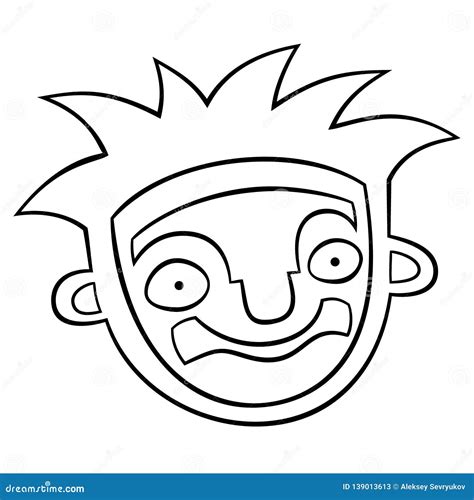 Funny Head Hand Drawn Vector Monochrome Outline Cartoon Character