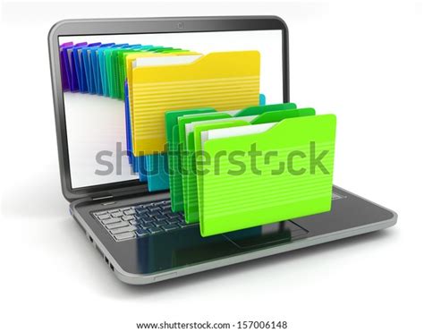 Laptop Computer Files Folders On White Stock Illustration Shutterstock
