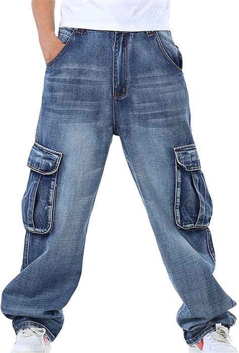 Hzcx Fashion Mens Multi Pockets Cargo Denim Pants Loose Fit Jeans For