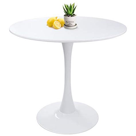 Buy Hayosnfo Modern Round Dining Table With Pedestal Base In White Mid