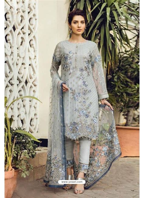 Buy Silver Latest Georgette Designer Party Wear Pakistani Style Salwar Suit Pakistani Suits