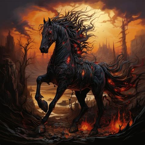 Premium Ai Image Painting Of A Horse With A Fiery Mane Running