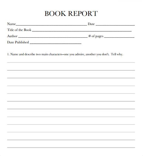 Book Report Template Middle School 6 Professional Templates Book