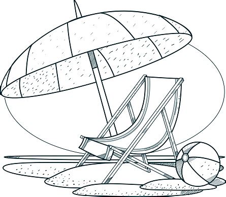 Deckchair And Parasol On The Beach Outline Drawings For Coloring Stock Illustration - Download