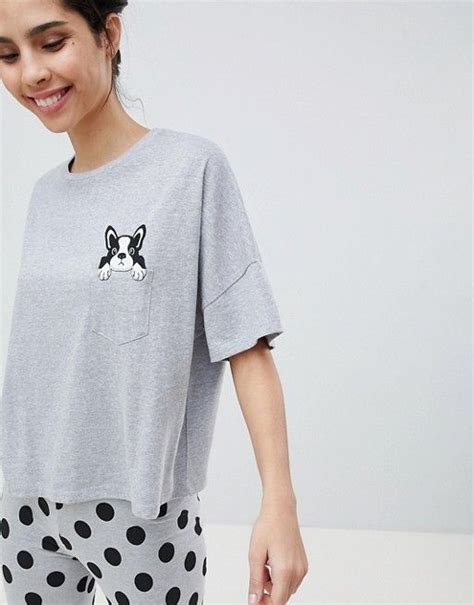 Asos Design Asos Frenchie Pocket Tee And Legging Pyjama Set Pj Party