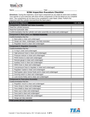 SCBA Inspection Procedure Checklist Doc Template PdfFiller