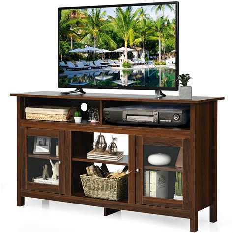 Costway 58 Tv Stand Entertainment Console Center W 2 Cabinets Up To