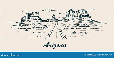 Arizona Road Through The Mountains Hand Drawn Stock Illustration