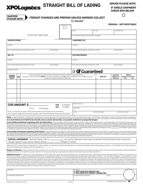 an image of a bill of lading form that is not in print or on the internet