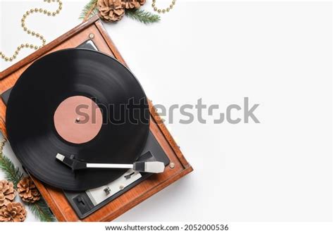 Record Player Christmas Decor On Light Stock Photo 2052000536