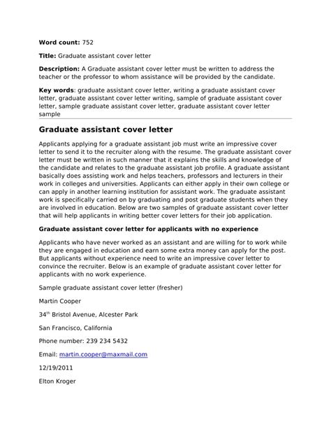 Learn why a cover letter is the most important part of your resumé. Graduate Assistant Cover Letter | Résumé | Professor