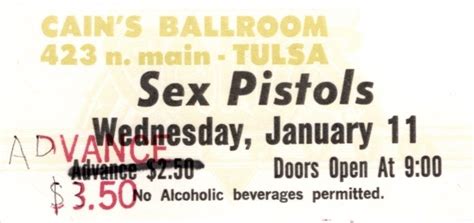 Sex Pistols Unused 1978 Cain’s Ballroom Tulsa Ok Full Concert Ticket