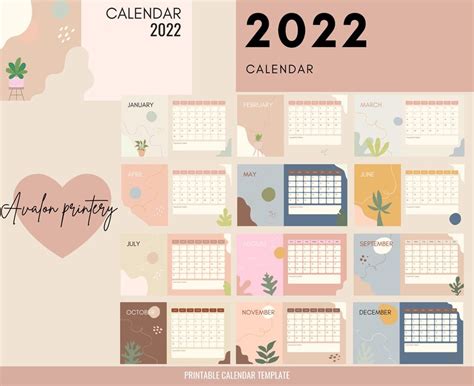 2022 Aesthetic Calendar Printable Pdf Plant Calendar Neutral Etsy Norway