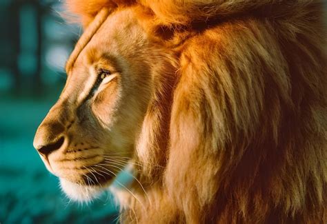 ライオン キングのこの画像には、ライオンのたてがみが示されています。 プレミアム写真