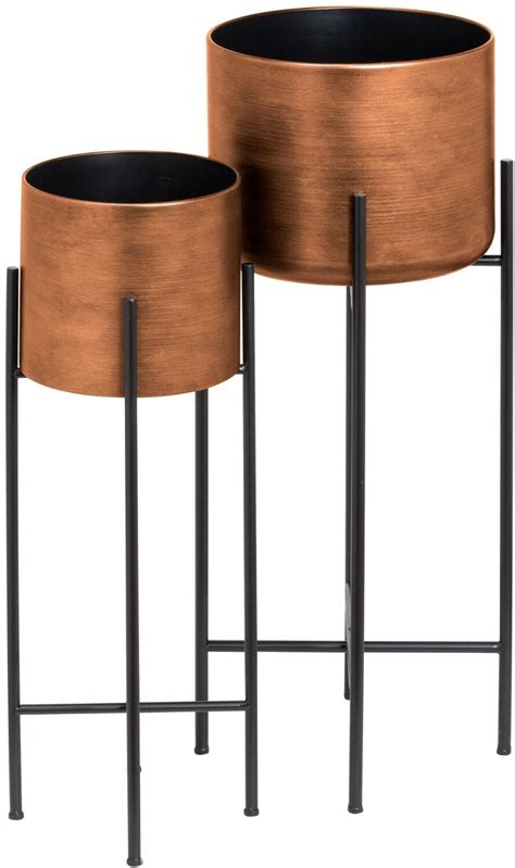 Set Of Two Copper Planters On Stand No 10 Furniture