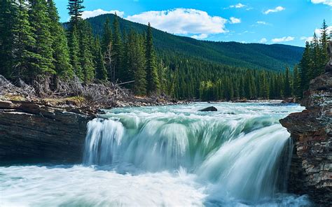 2k Free Download Mountain River Waterfall Forest Canada Rocks