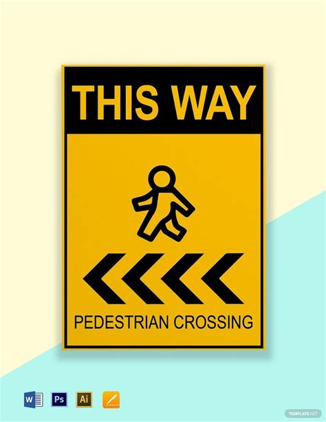 This Way Pedestrian Crossing Sign On Blue And Yellow Background With