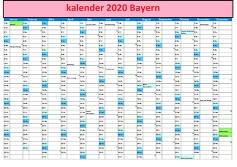 Die kalenderwochen 2021 entsprechen der in europa üblichen berechnungsweise. Kostenlos Druckbare Jahreskalender 2020 Bayern [PDF ...