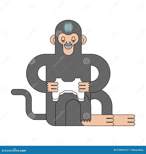 Neuralink Chip In Monkeys Brain Monkey Playing Video Game Stock Vector