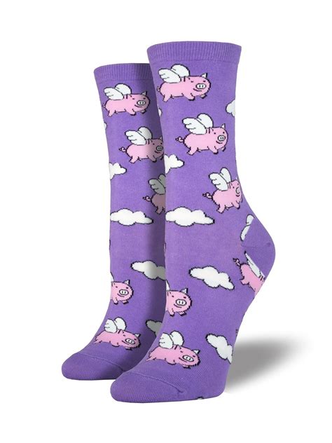 When Pigs Fly Womens Purple Novelty Socks — Museum Outlets Socks