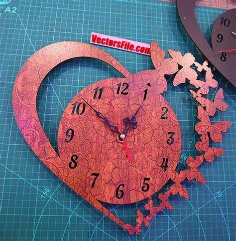 Laser Cut Wooden Butterfly With Heart Wall Clock Design Clock For Wall