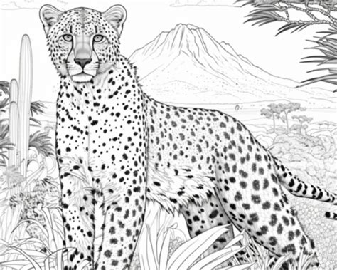 Cheetah Coloring Pages Elegant Black And White Outlined Printable Pdf In