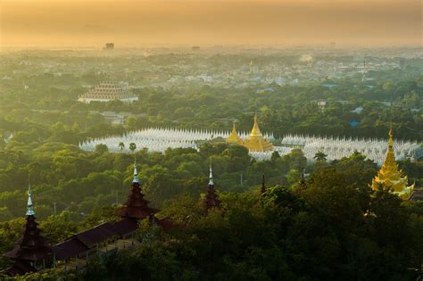 Panoramic View Of Mandalay City And Kuthodaw Pagoda Which Is Recognized