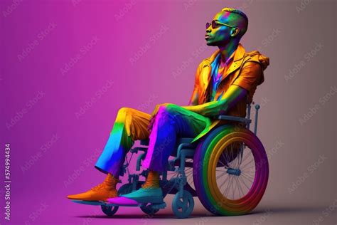 Queer And Disabled Black Person In Rainbowcolours In Wheelchair At Gay