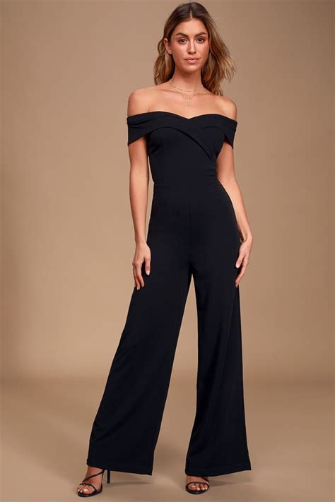 Black Jumpsuit Off The Shoulder Jumpsuit Wide Leg Jumpsuit Lulus