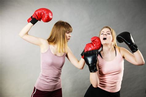 Two Agressive Women Having Boxing Fight Stock Photo Image Of Furious