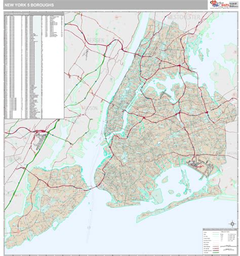New York 5 Boroughs New York Wall Map Premium Style By