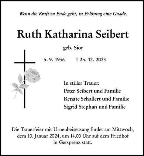 Traueranzeigen Von Ruth Katharina Seibert Vrm Trauerde