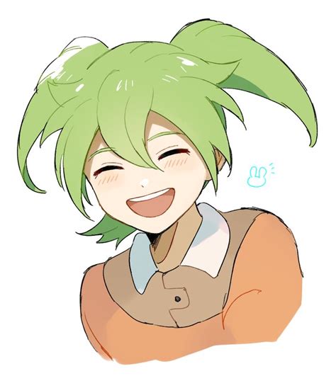 An Anime Character With Green Hair Smiling