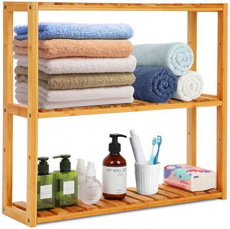 3 Tier Bamboo Bathroom Shelf Multi Functional Wall Mount Storage Rack