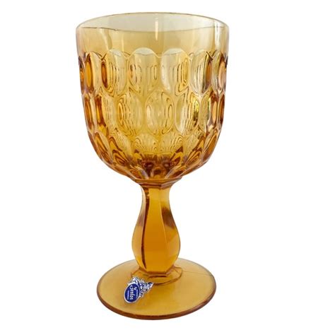 Fenton Dining Fenton Amber Glass Water Goblets Thumbprint Pressed Patterned Glass Stemware