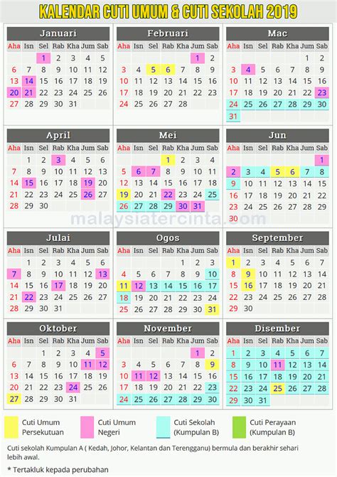 Turut dikongsikan cuti umum juga hari kelepasan am seperti yang diterbitkan di portal kabinet malaysia. kalendar cuti umum dan cuti sekolah 2019 | Sekolah ...
