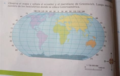 4 Observa El Mapa Y Señala El Ecuador Y El Meridiano De Greenwich