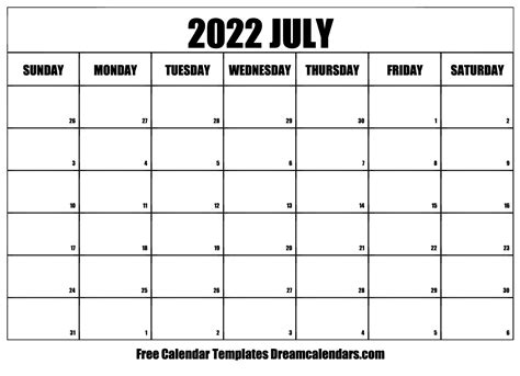 Download Printable July 2022 Calendars