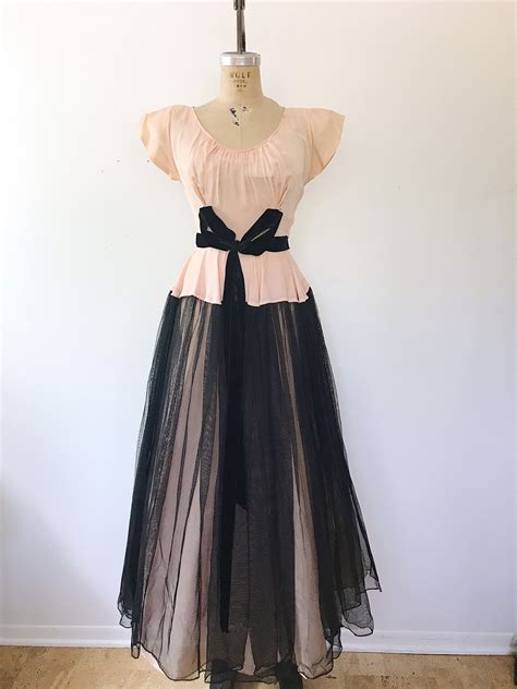 sale 1940s evening gown peach silk gown 40s symphony dress
