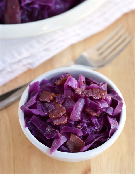 As many people grew their own vegetables and raised their own pigs, ingredients. Braised red cabbage with bacon - Friday is Cake Night