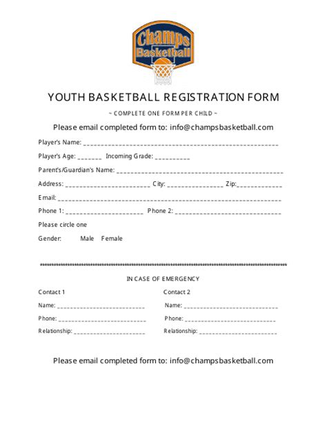 Basketball Registration Form Template Word