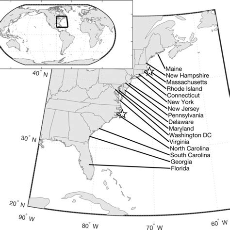 Study Region Map Of The Us East Coast And Individual Coastal States