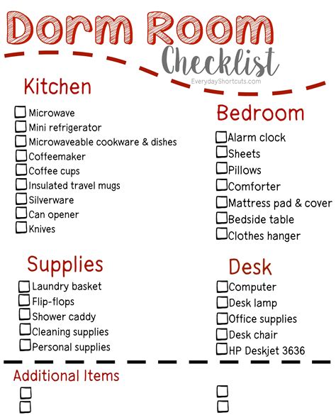 Dorm Room Checklist Everyday Shortcuts