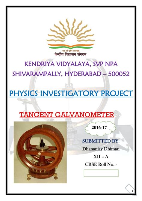 Physics Investigatory Project Class 12 Tangent Galvanometer