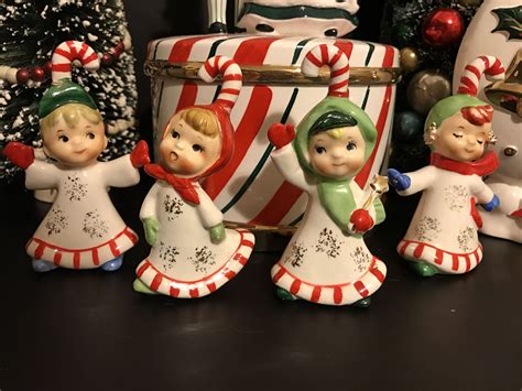 Vintage Lefton Candy Cane Kids 1950s 25 Merry Christmas Vintage