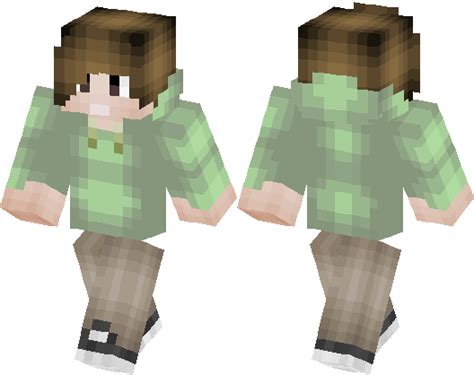 Cool Brown Hair Boy With Green Hoodie Shaded Minecraft Skin